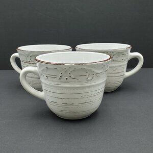 Pfaltzgraff Trellis White Mugs White Mugs Brown Bands Embossed Scrolls